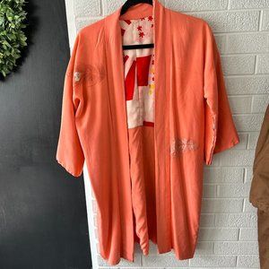 Coral embroidered Kimono, short, metallic, one size